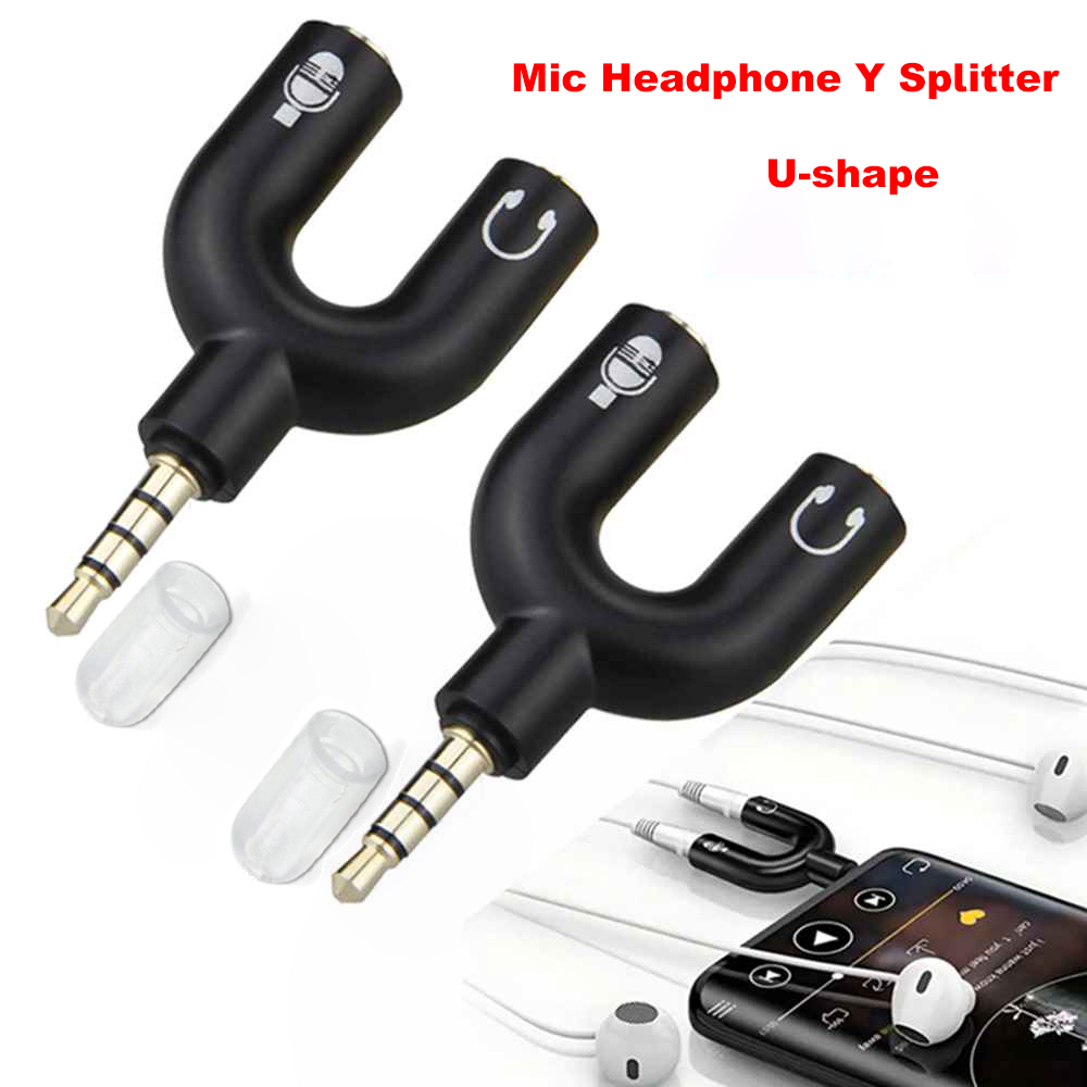 Audio Music Splitter - 3,5 mm Kopfhörer-Mikrofon-Splitter-Adapter, U-förmig, Stereo, 3,5