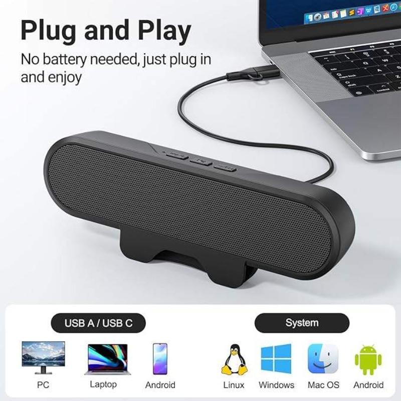 Audio Music Free Online - Tragbare Clip-on-USB-Soundbar, 10 W, leistungsstarker HiFi-PC-Lautsprecher