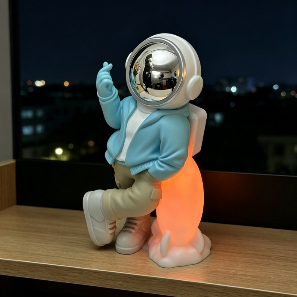 Audio Music Spotify - Astronauten-Raketen-Bluetooth-Lautsprecher mit LED-Nachtlicht, FM-Radio, TF-Karte, TWS-Wiedergabe,