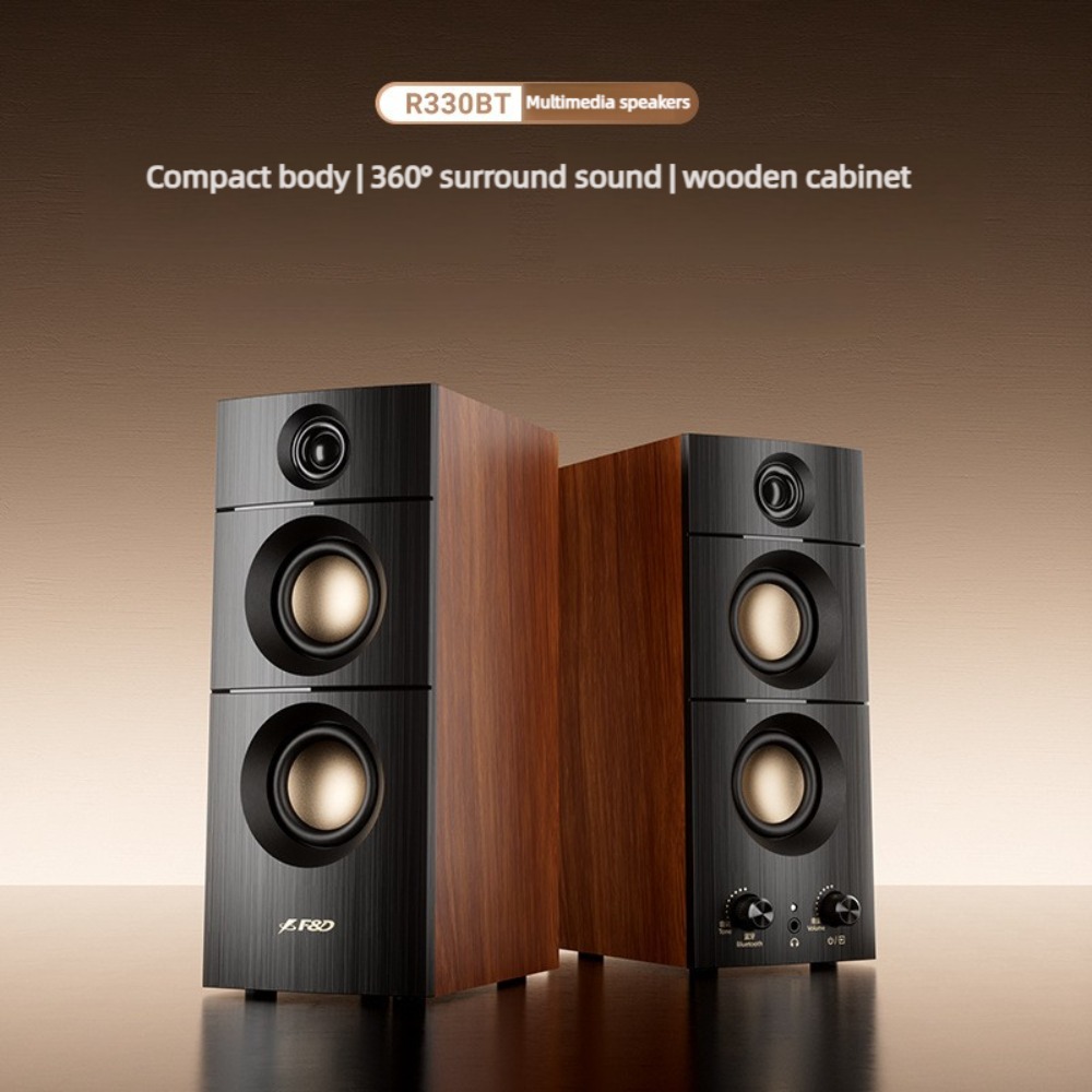 Audio Music Spotify - R330BT Aktives 2.0 Desktop Bluetooth-Lautsprecherset, Holz-Monitor-Stereoanlage,