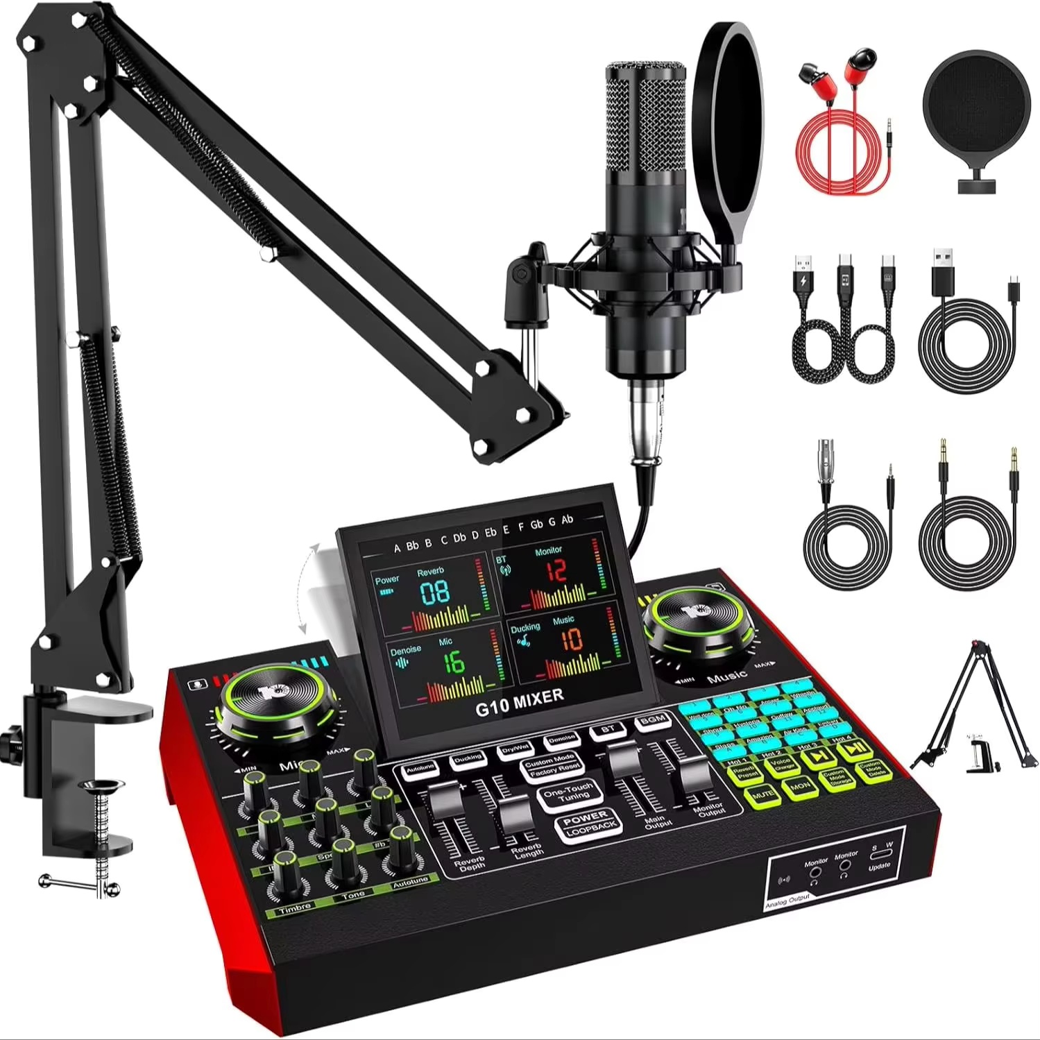 Audio Music Mixer - Tenlamp G10 Live-Streaming Audio-Interface Gaming-Audio-Mixer, Podcast-Ausrüstung