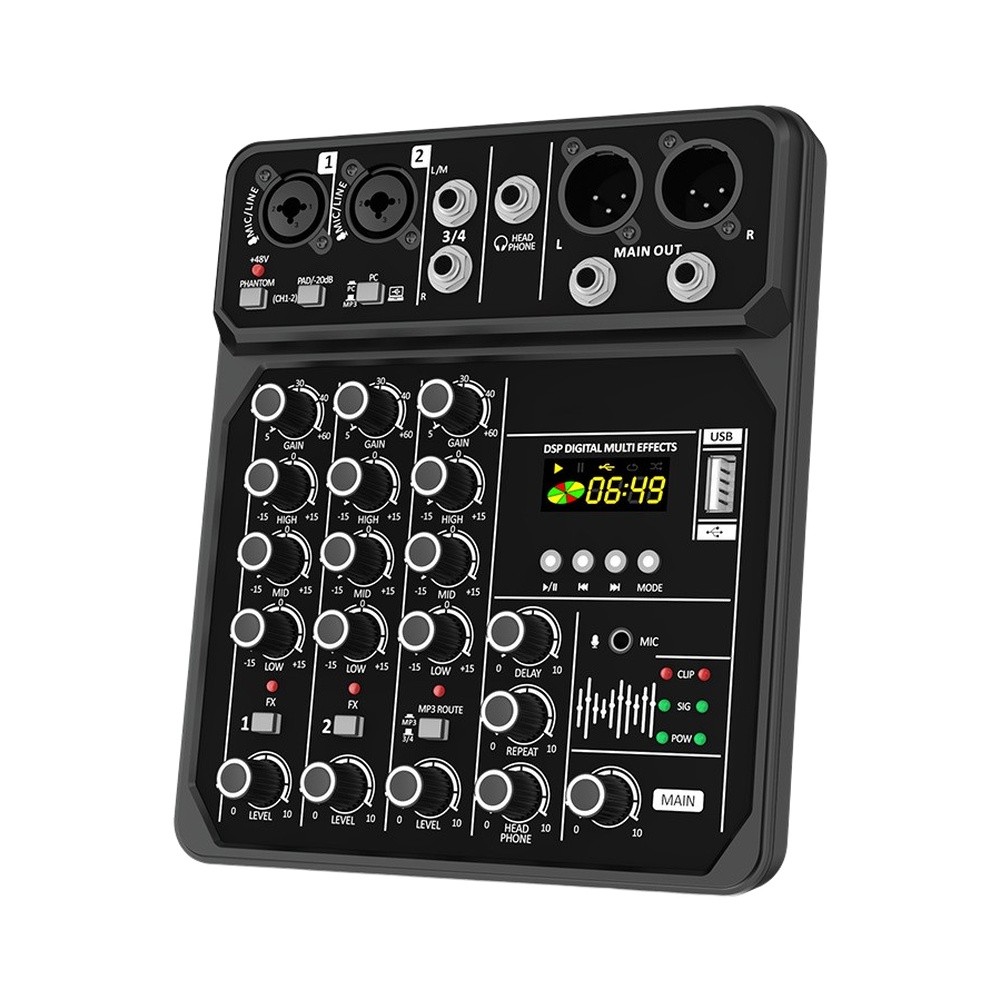 Audio Music Mixer - Tragbarer 4-Kanal-Audiomixer mit 48V-Unterstützung für Outdoor-Shows